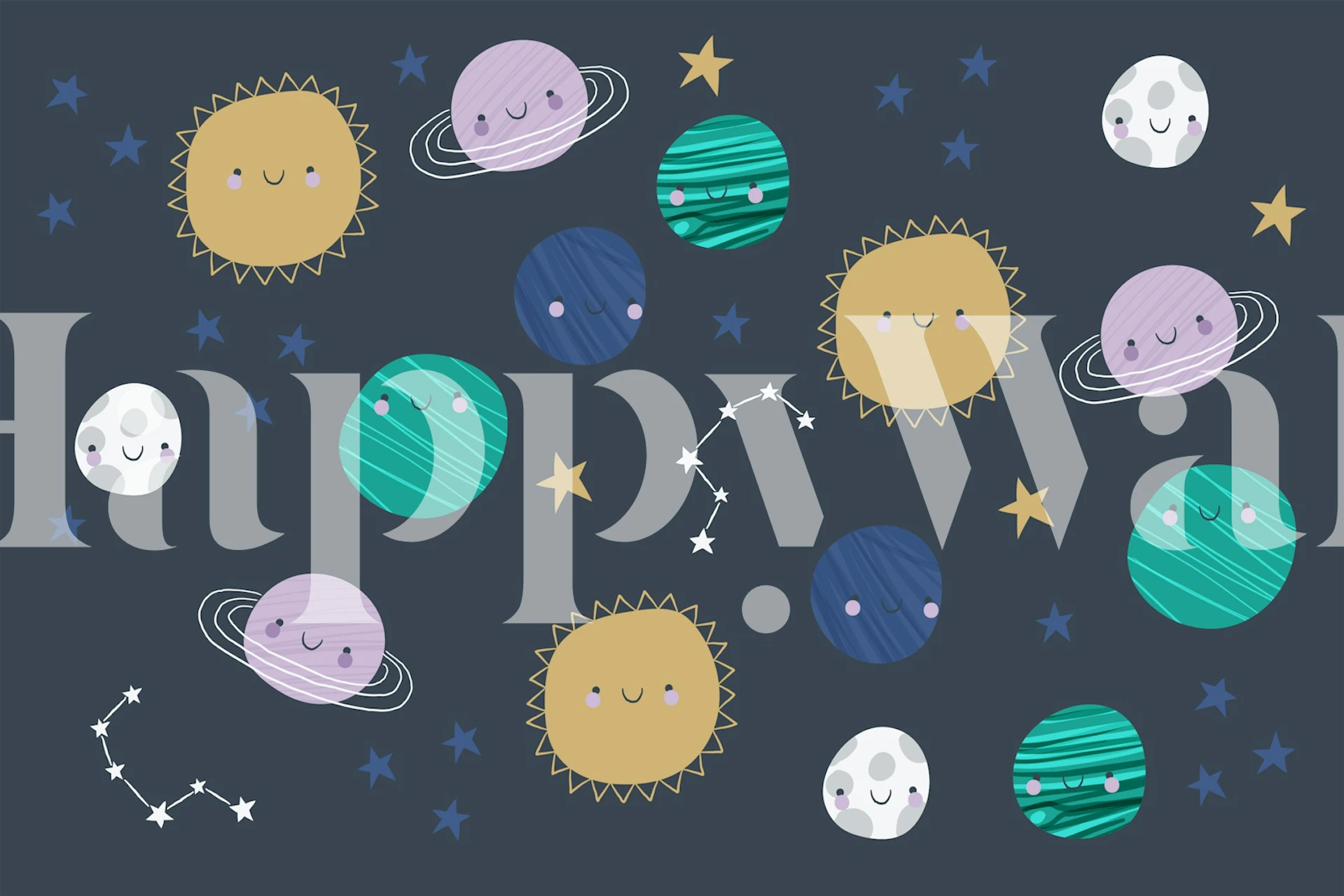 Cute planets wallpaper in a room
