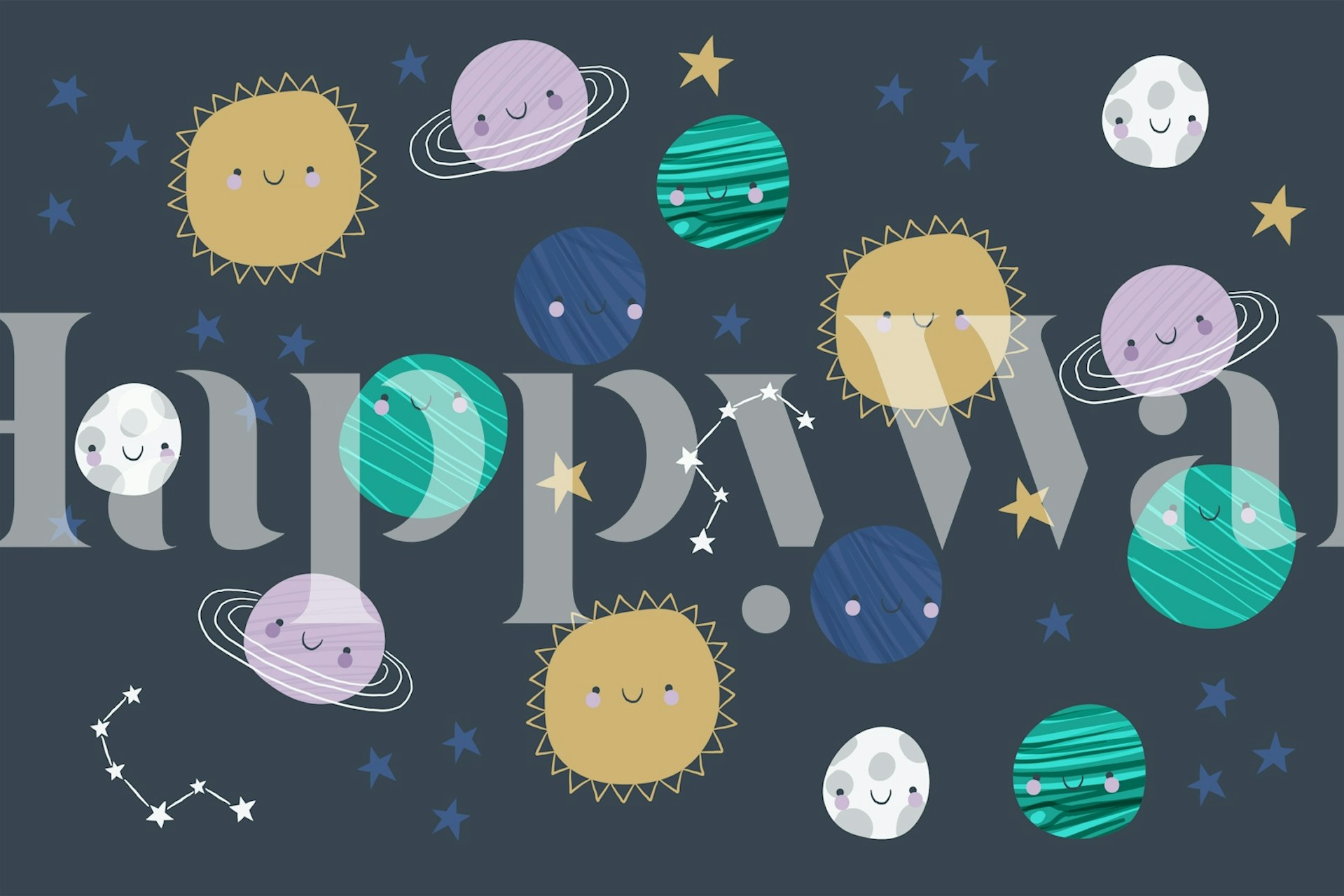 Cute planets wallpaper in a room