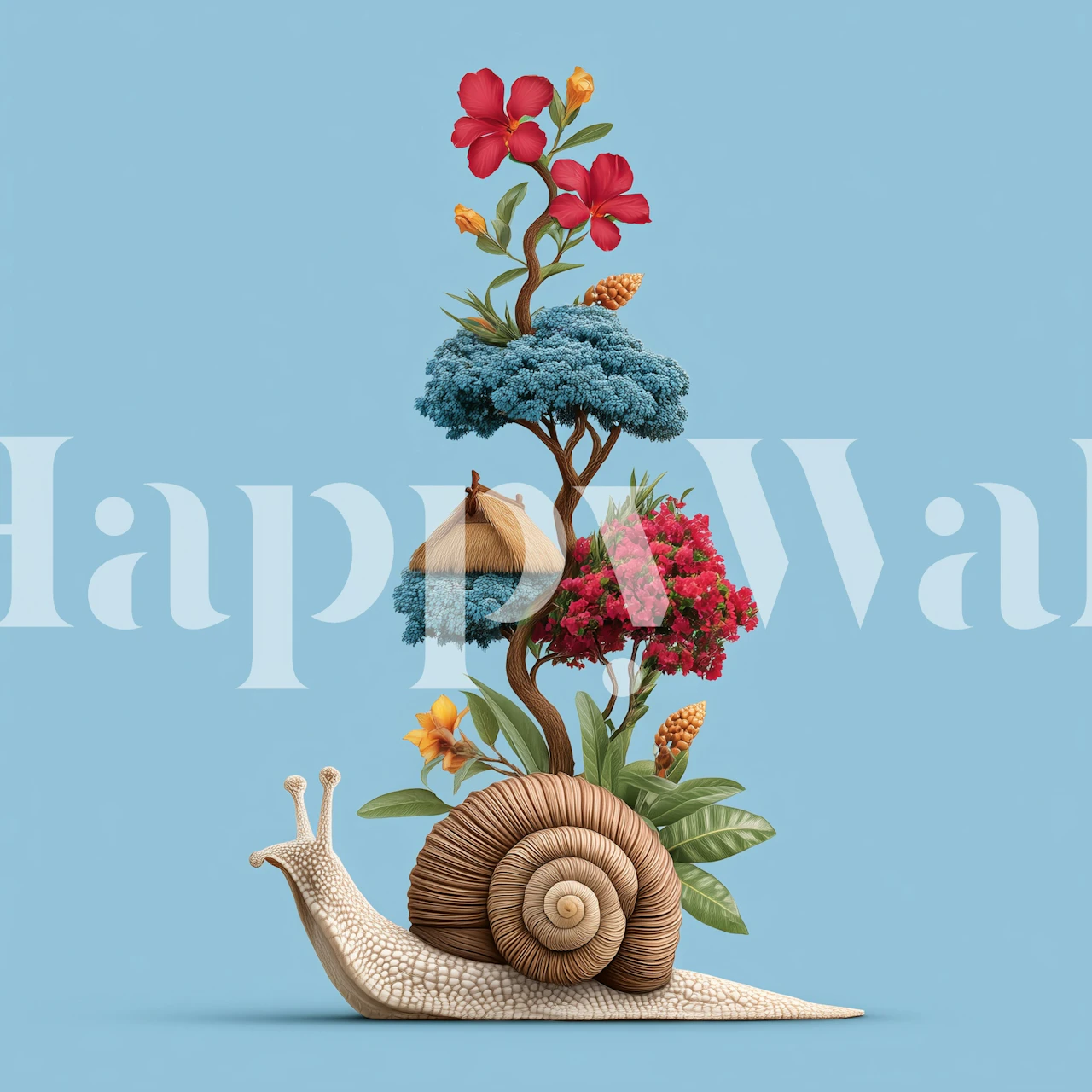 Whimsical Snail Garden wallpaper in a room