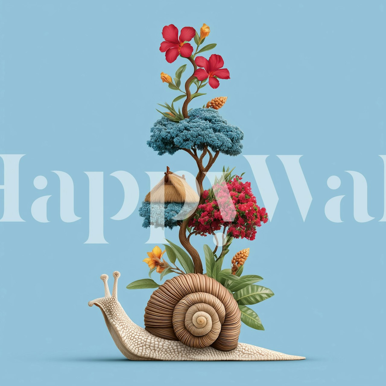 Whimsical Snail Garden wallpaper in a room