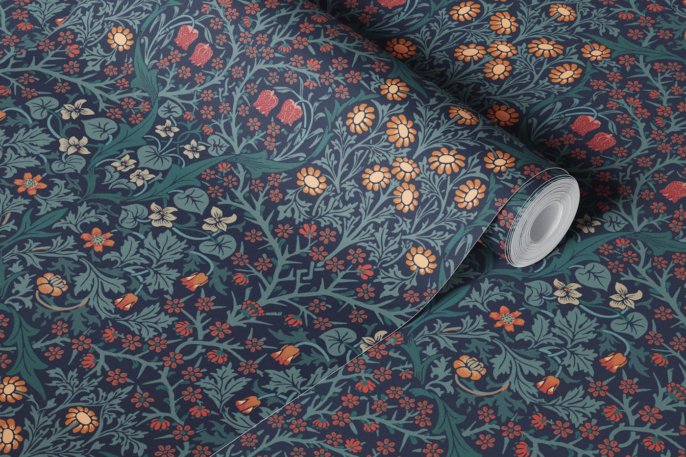 Blackthorn in Bohemian Blue - Arts and Crafts wallpaper roll