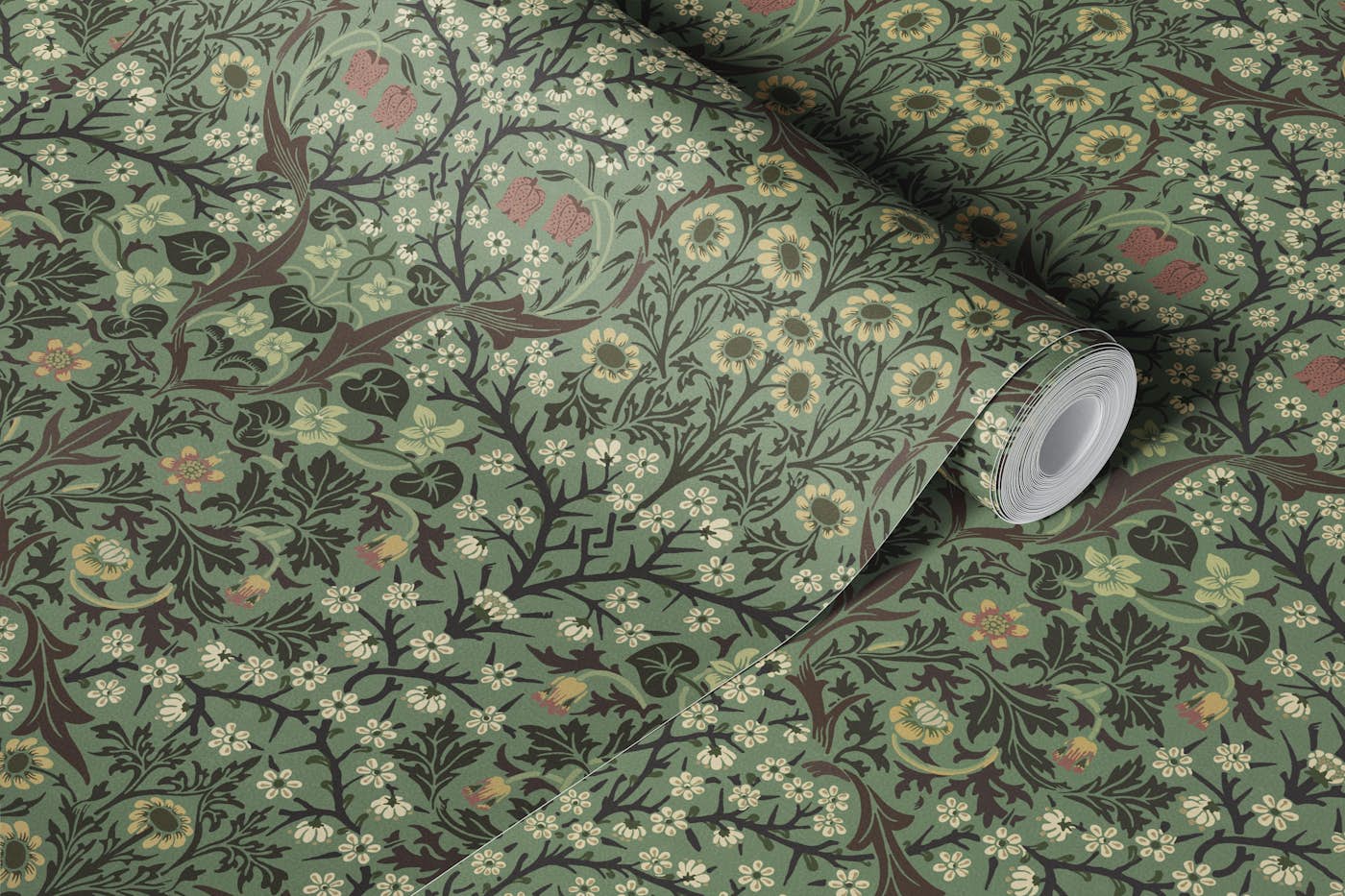 Blackthorn in English Daisy - Arts and Crafts wallpaper roll