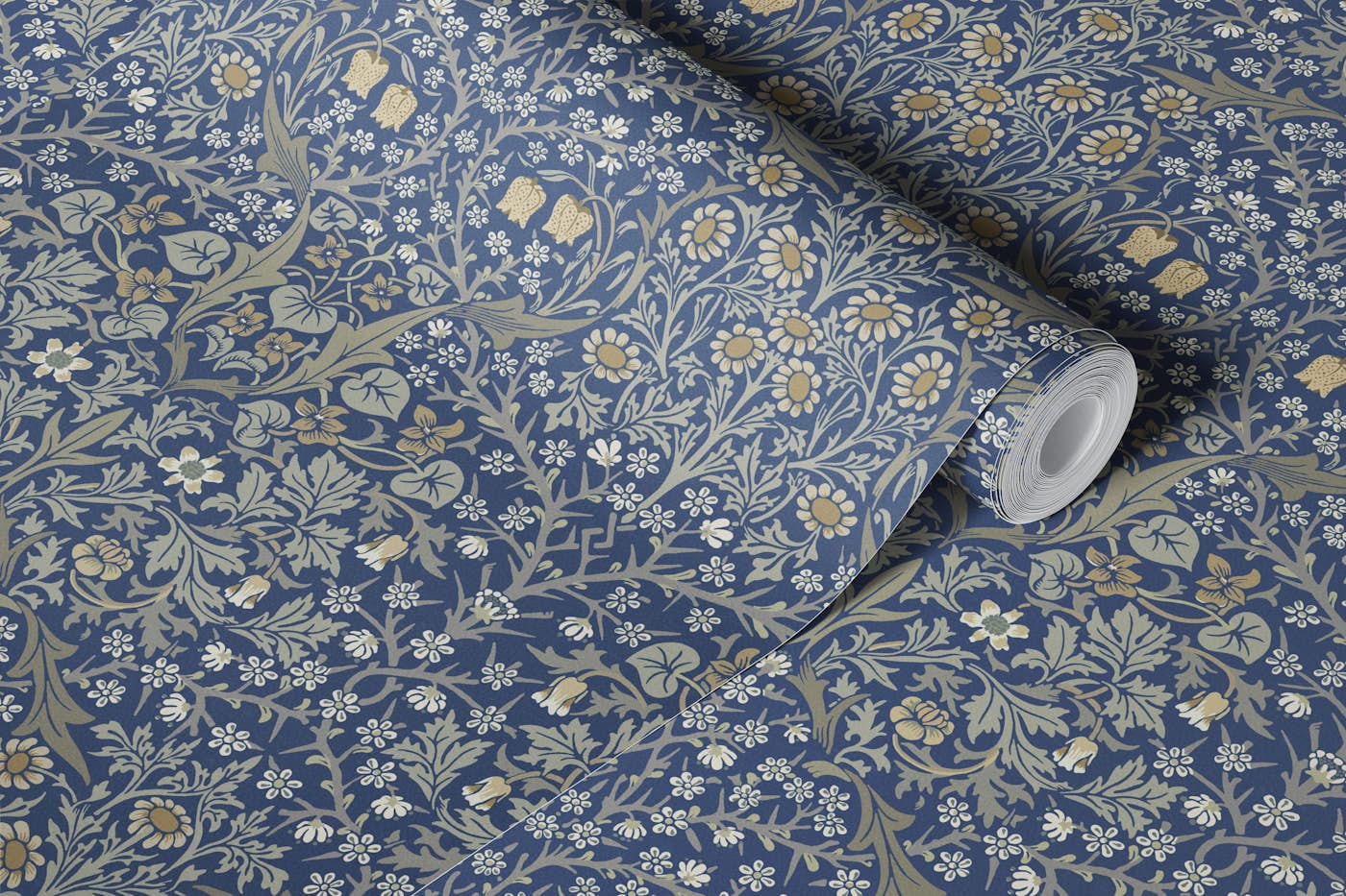 Blackthorn in Lullaby Blue - Arts and Crafts wallpaper roll
