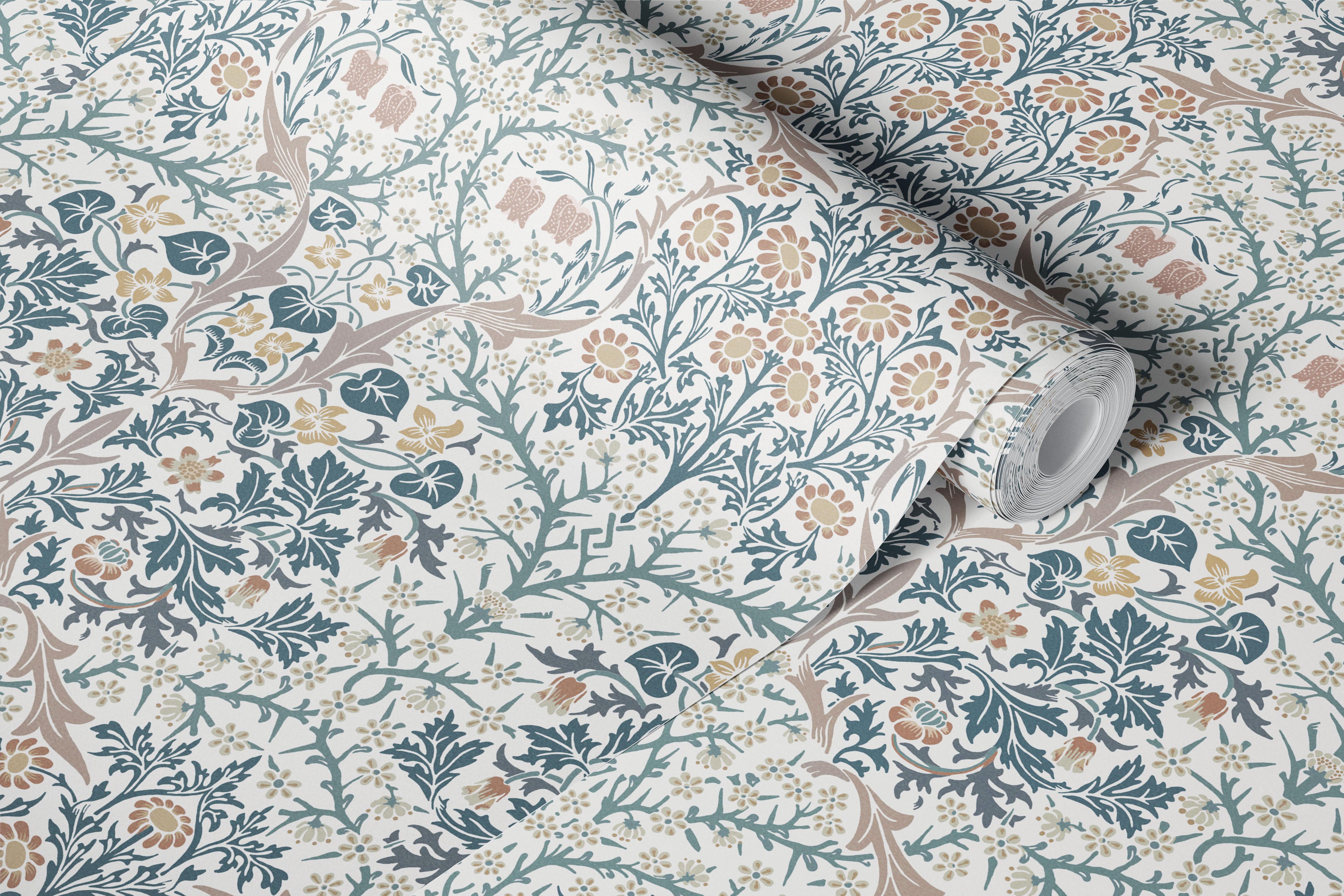 Floral blackthorn pattern on cream background wallpaper