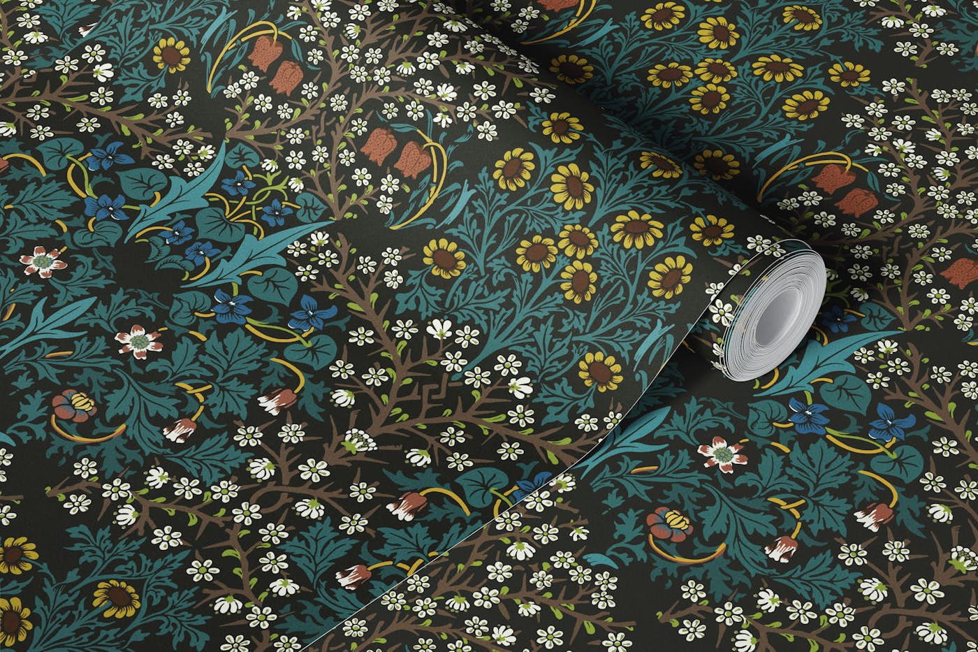 Blackthorn in Original Teal - Arts and Crafts wallpaper roll