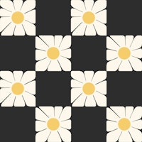 Sunny Daisies Squares Black Pattern tapete