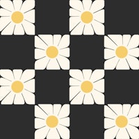 Sunny Daisies Squares Black Mural wallpaper