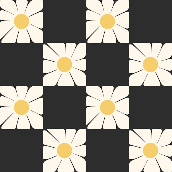 Sunny Daisies Squares Black Mural
