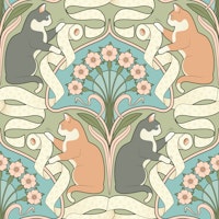 Gray & Orange Cats T Paper Art Nouveau Green tapete