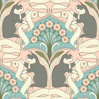 Gray Cat and Toilet Paper Art Nouveau Bg Pink wallpaper