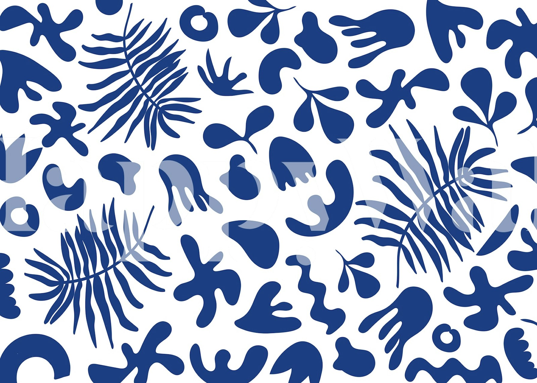 Abstract blue leaves and shapes wallpaper