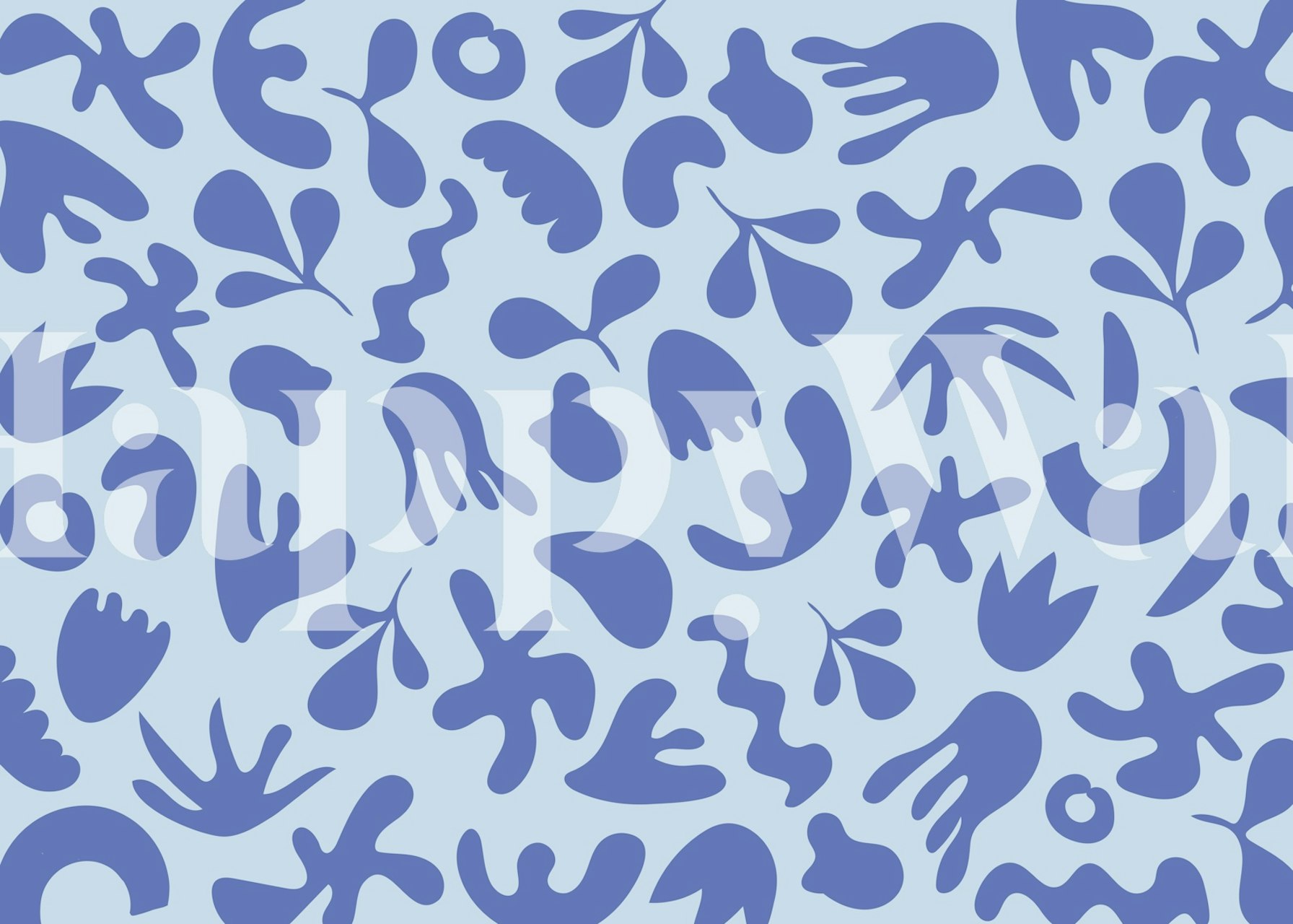 Various blue abstract shapes on light blue background wallpaper