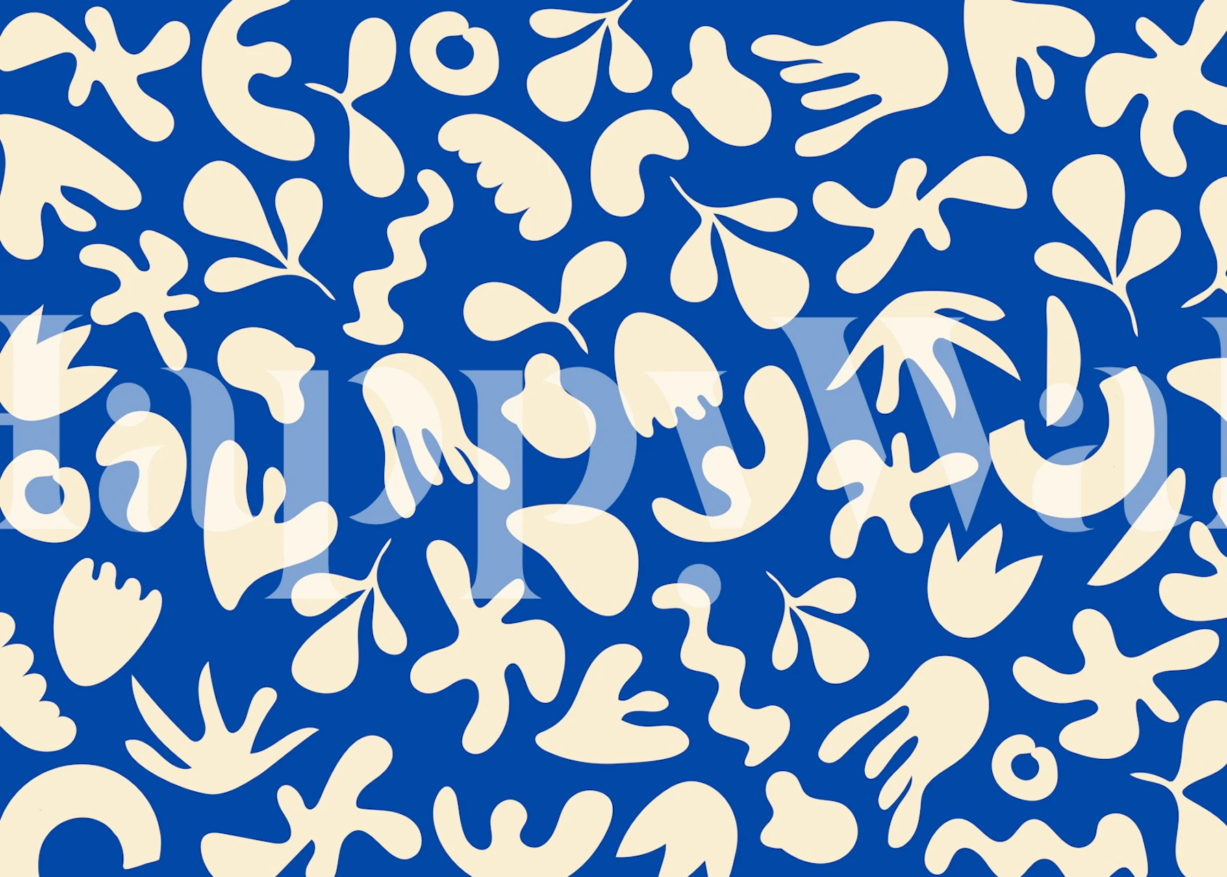 Blue background with white abstract shapes wallpaper