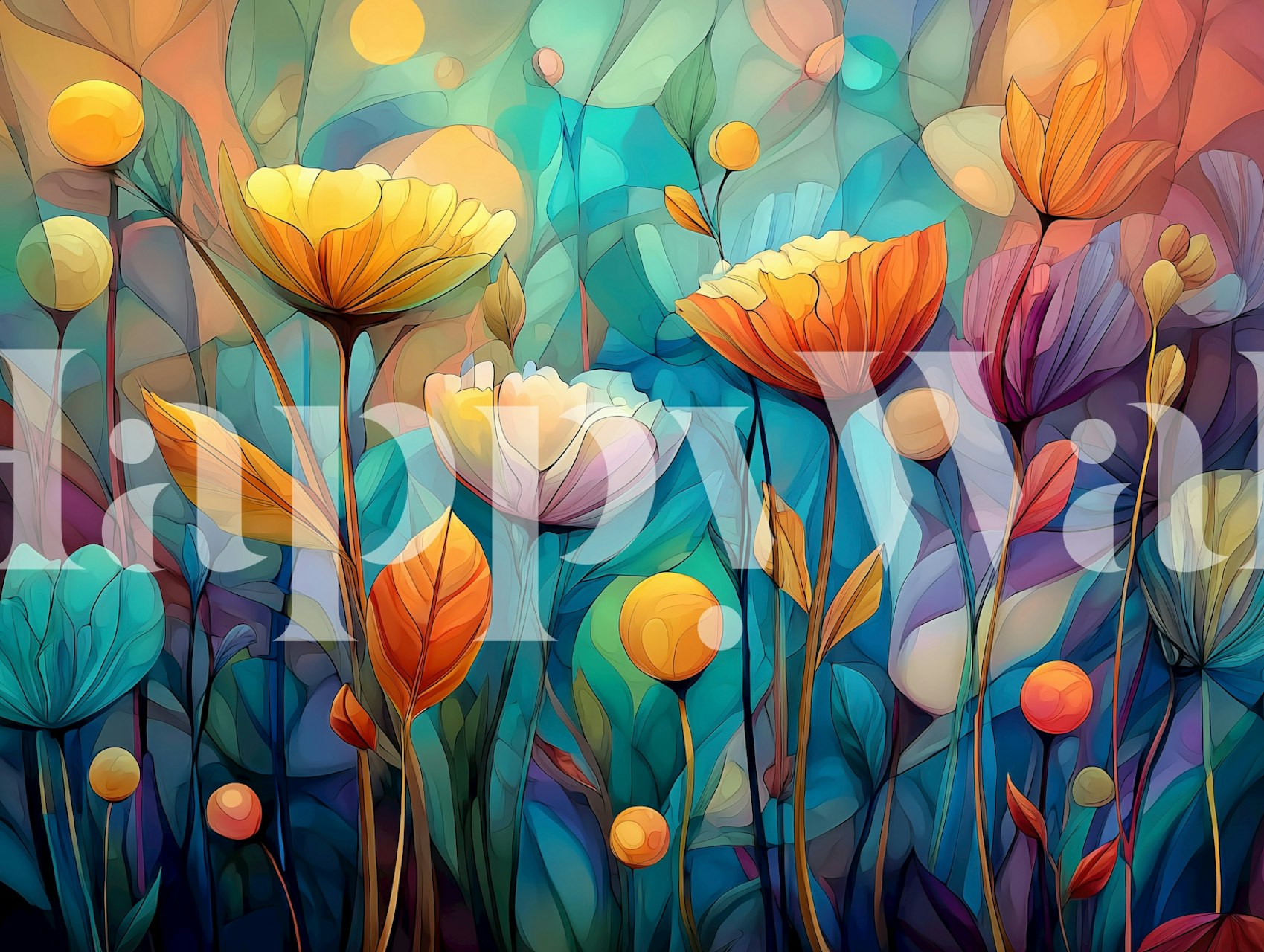 Design de papel de parede Vibrant Floral Wonderland em um quarto