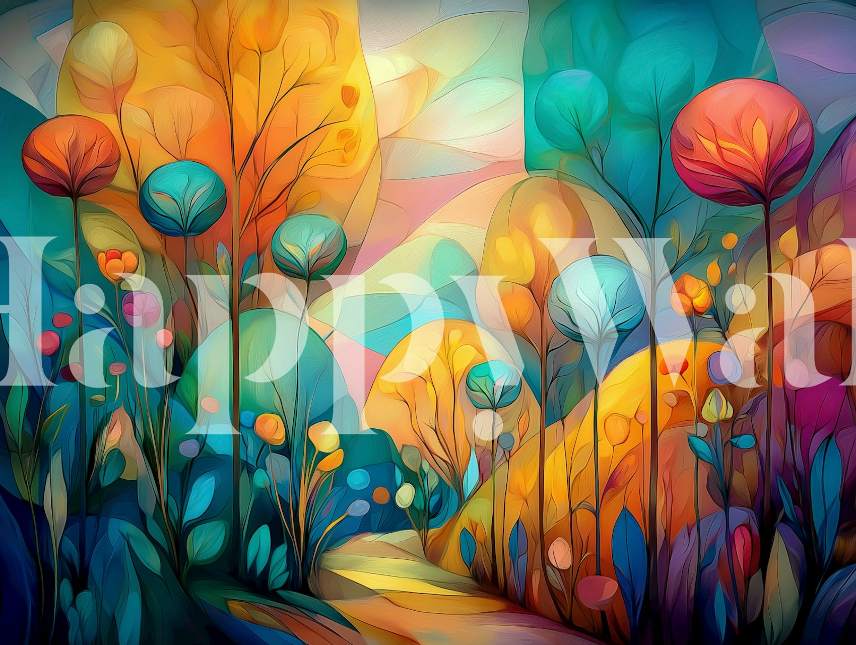 Tapeta Vibrant Forest Dreamscape v místnosti