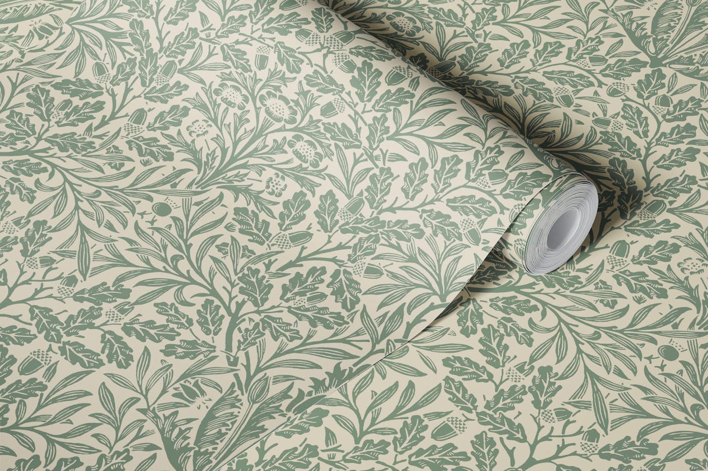 Acorn in Sand and Leaf - Arts and Crafts wallpaper roll