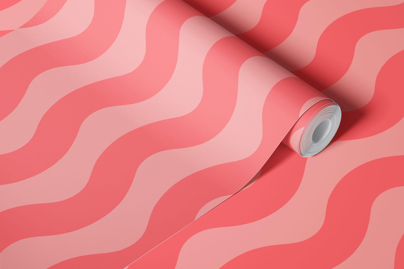 Simple Pop Coral Pink Modern Waves 1 wallpaper roll