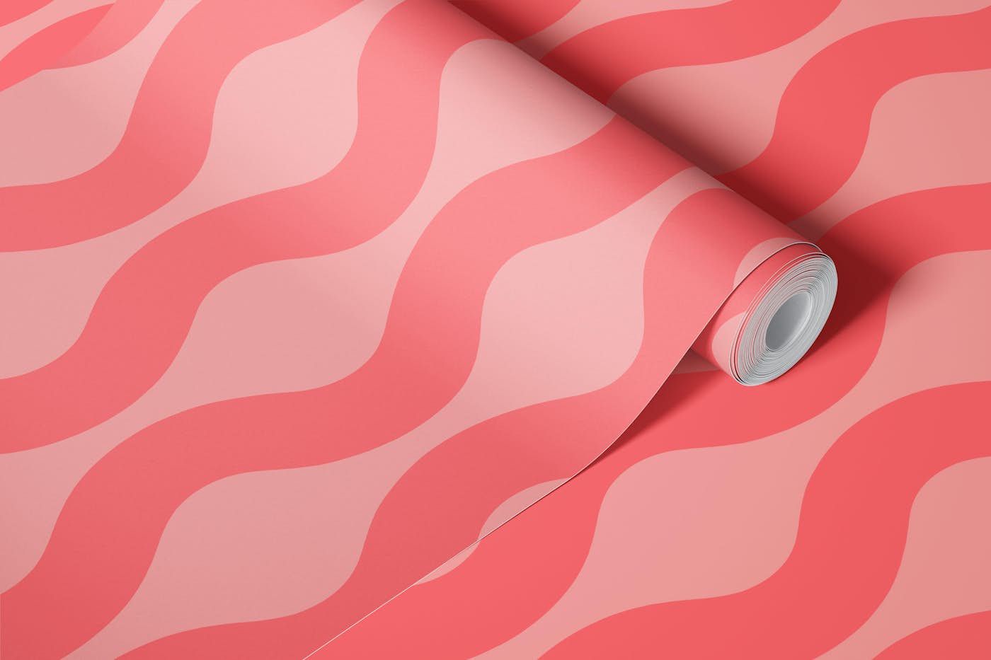 Simple Pop Coral Pink Modern Waves 3 wallpaper roll
