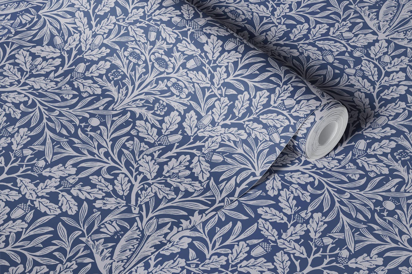 Acorn in Original Blue - Arts and Crafts wallpaper roll