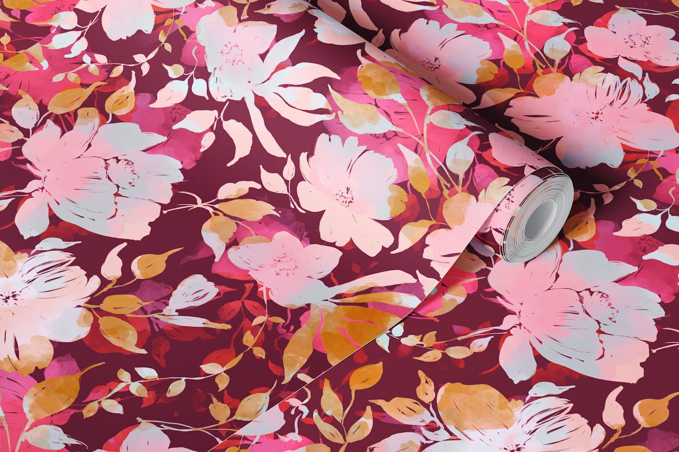 Burgundy's Blooming Autumn wallpaper roll