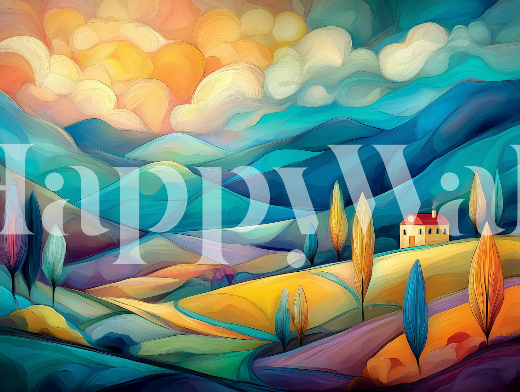 Papel de parede Dreamy Sunset Valley na sala de estar