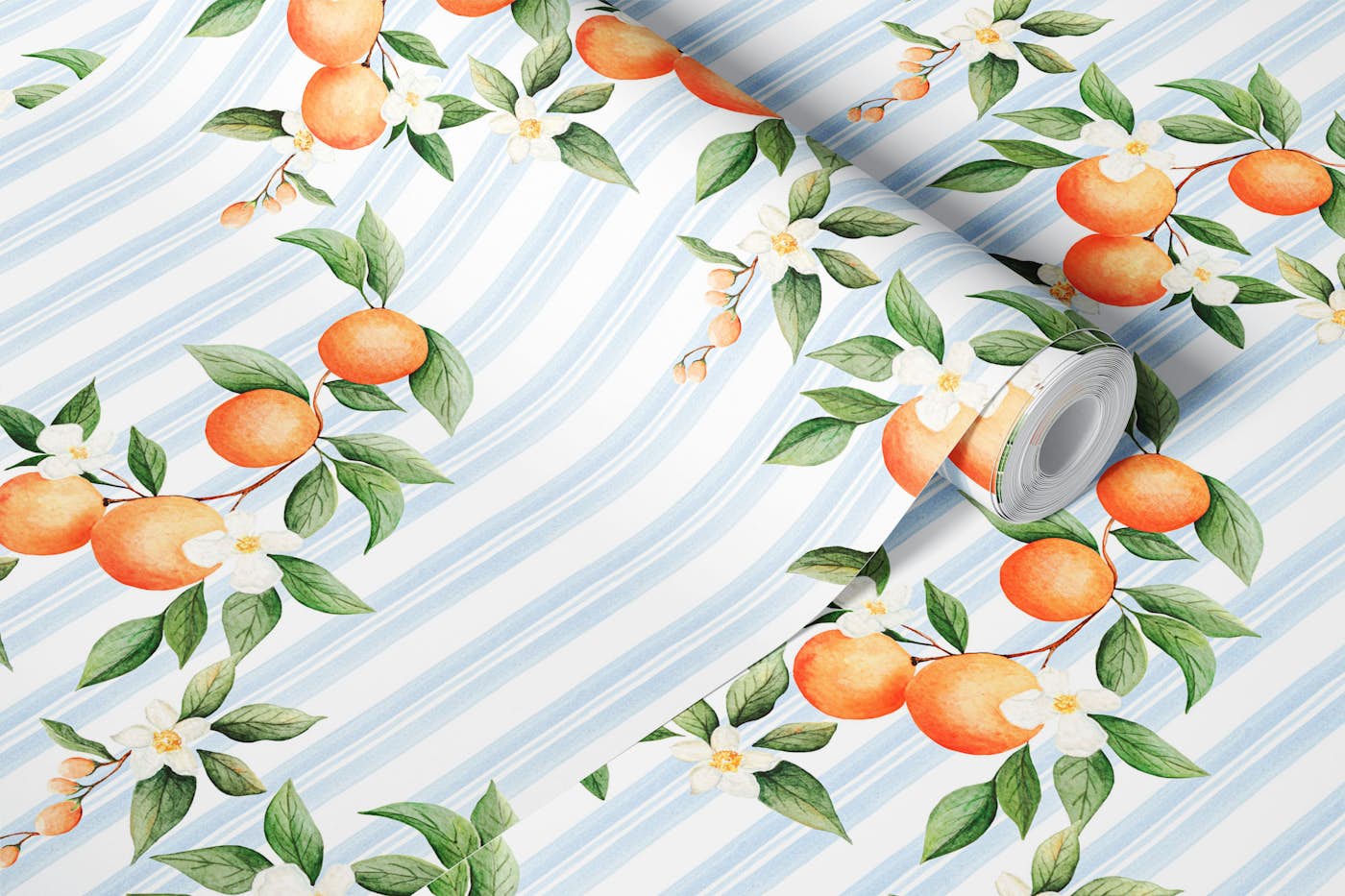 Tangerine Stripes - Light Blue wallpaper roll