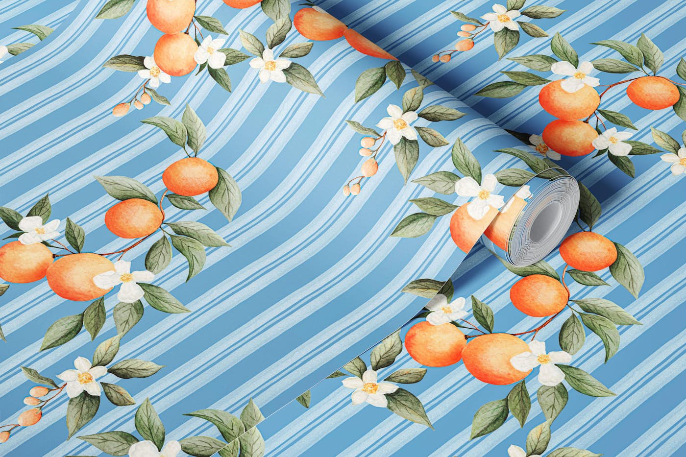 Tangerine Stripes - BlueJeans wallpaper roll