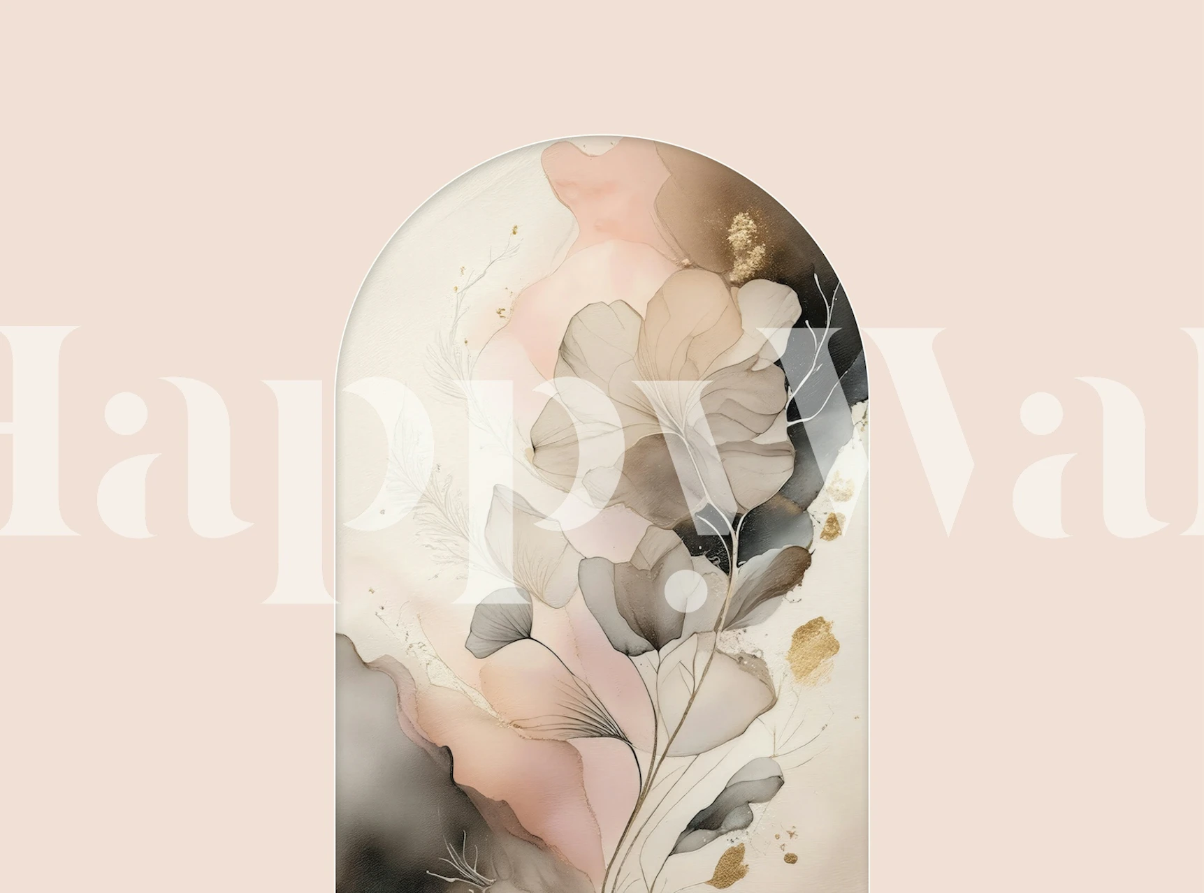 Floral design in soft pink and black shades on wallpaper