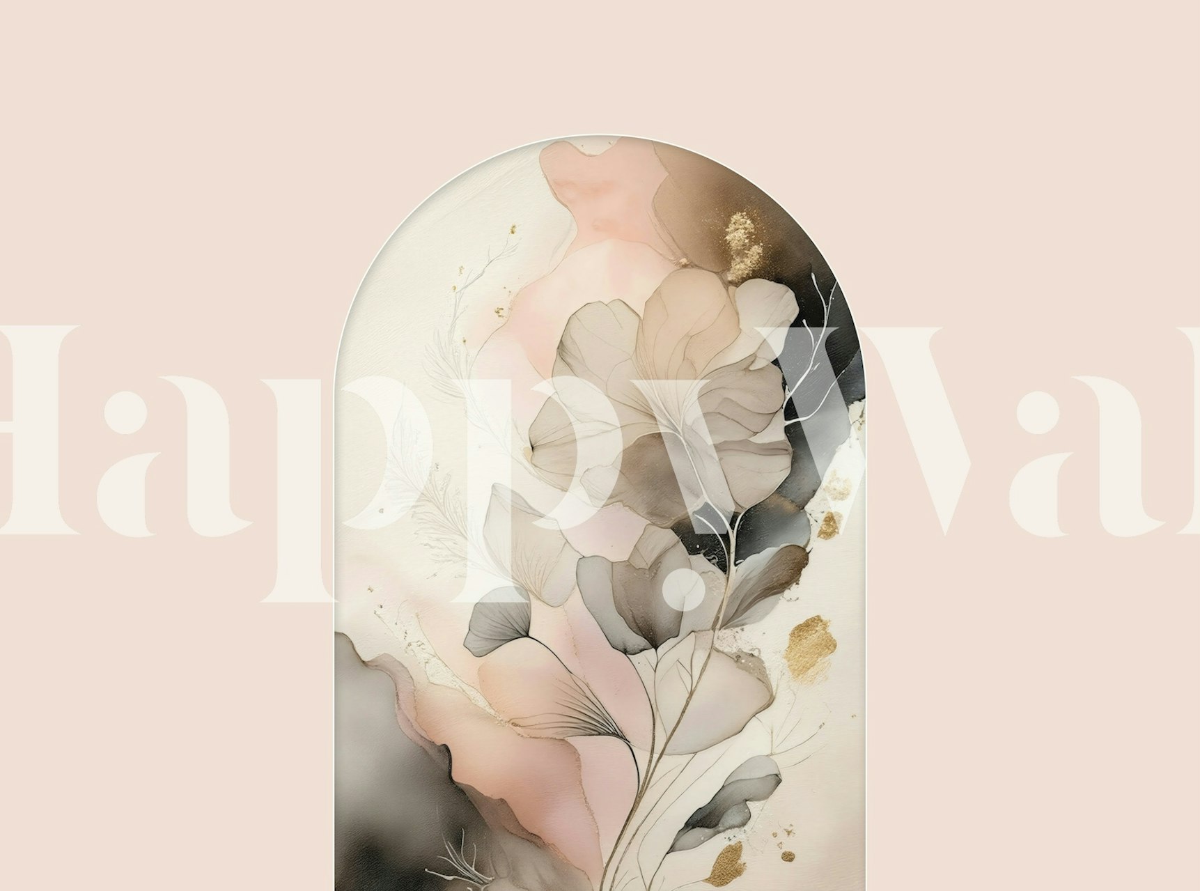 Floral design with soft pink and beige tones, abstract leaves wallpaper
