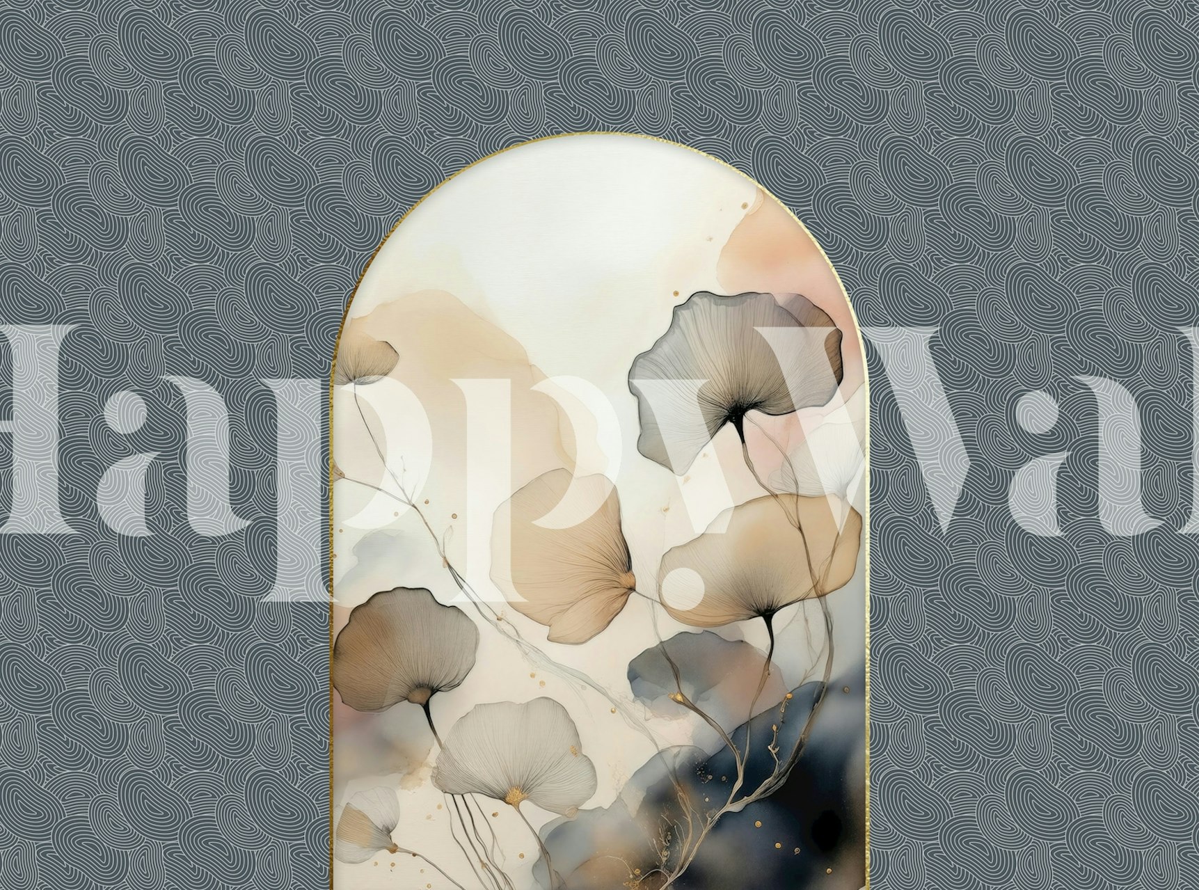 Ethereal Ginkgo Arch floral design in soft colors wallpaper