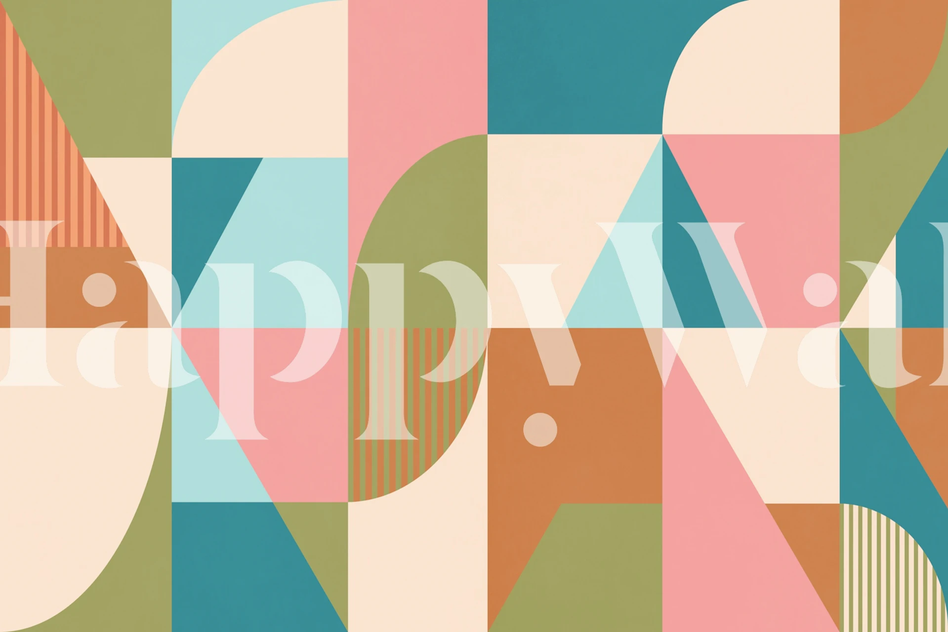 Colorful geometric shapes in pink, blue, green, and beige wallpaper