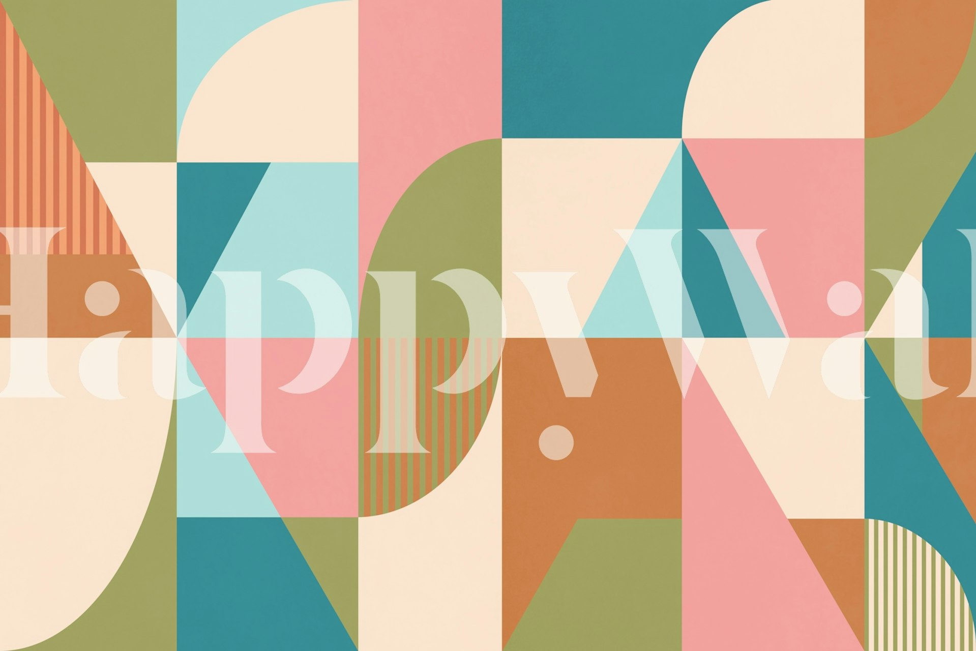 Colorful geometric shapes in pink, blue, green, and beige wallpaper