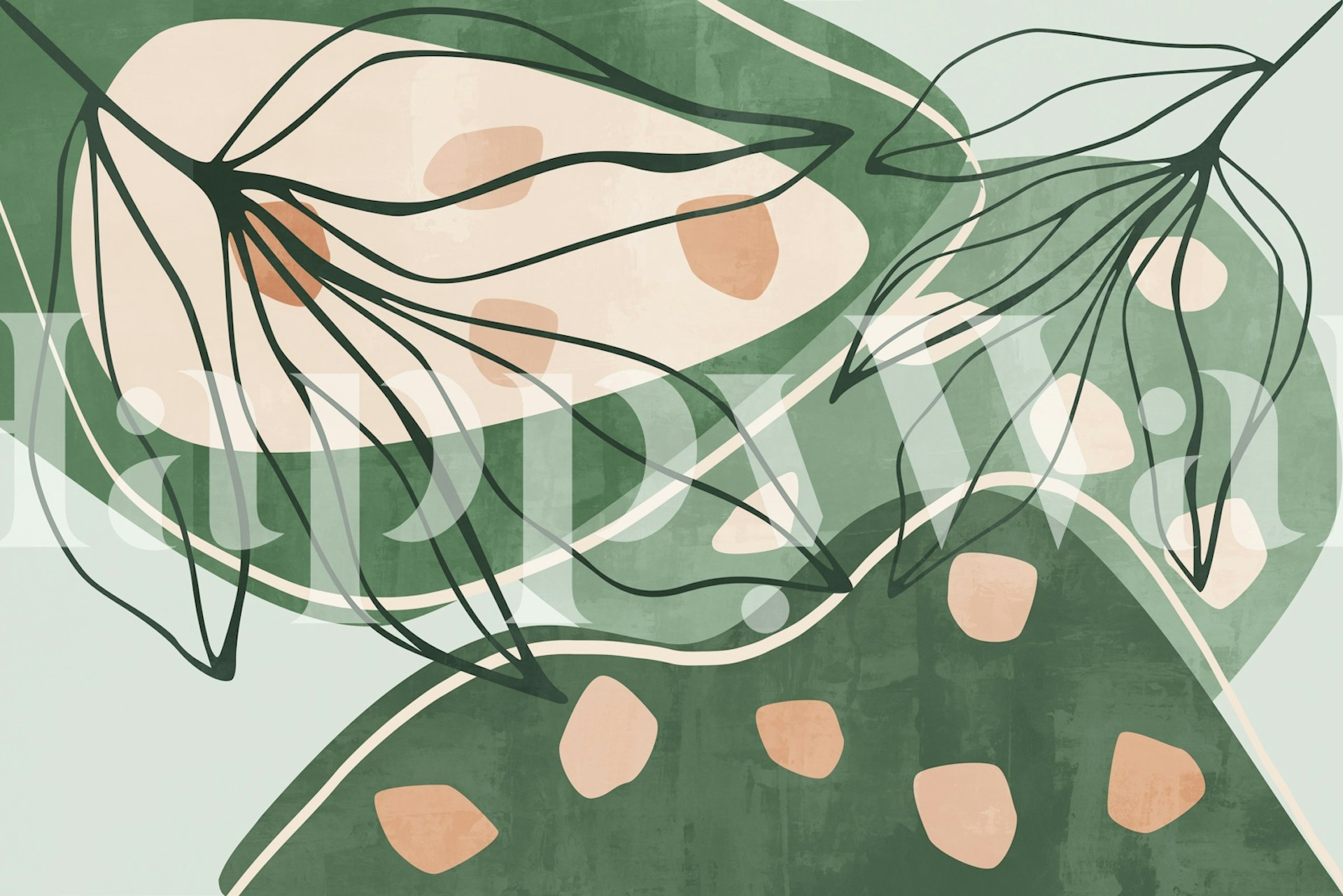 Green abstract wallpaper featuring botanical shapes and earthy tones