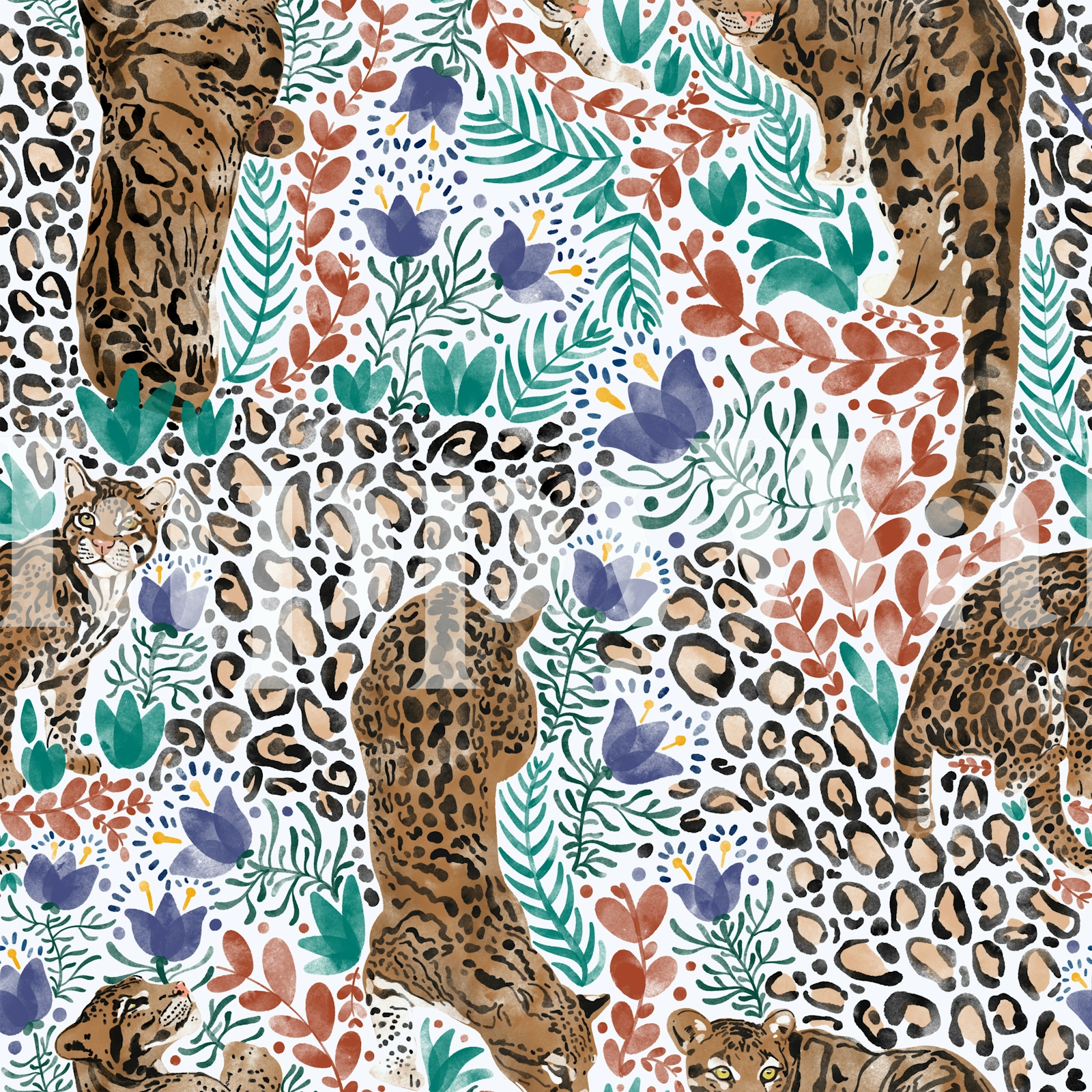 Wildcat Pattern Background Wildcat Floral Leopard Print Wallpaper