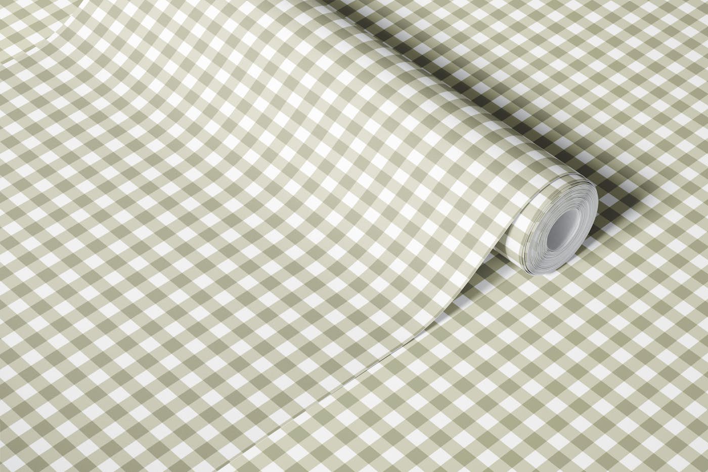 GIngham sage green vintage Country Check wallpaper roll