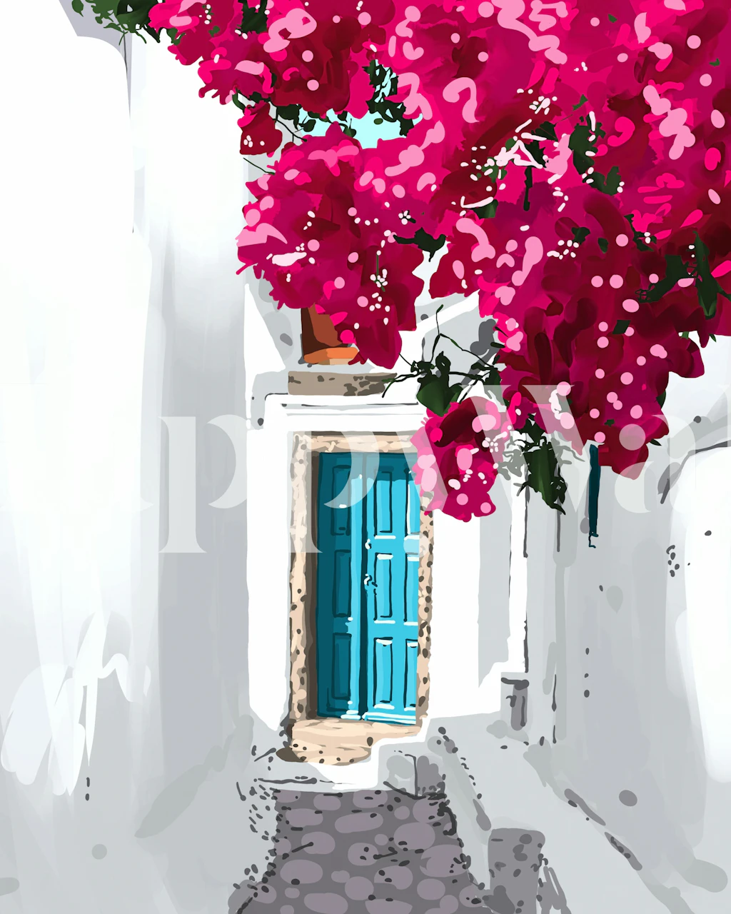 Tapeta Greek Hideout z żywymi kwiatami