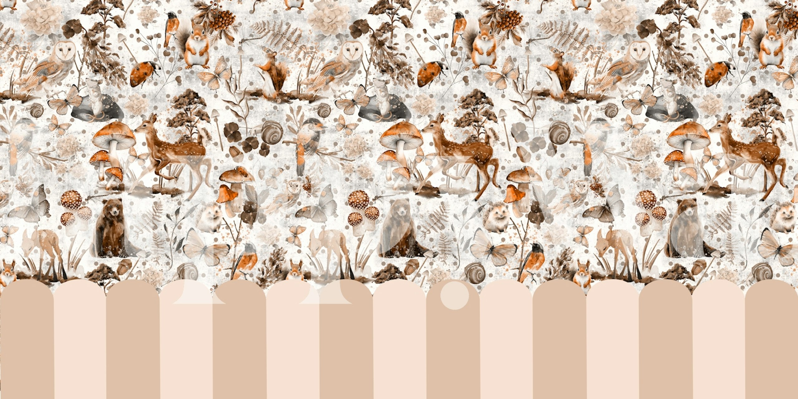 Ταπετσαρία Woodland Creatures scallop fence σε ένα δωμάτιο