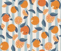 Vintage Oranges on Preppy Blue Stripes behang