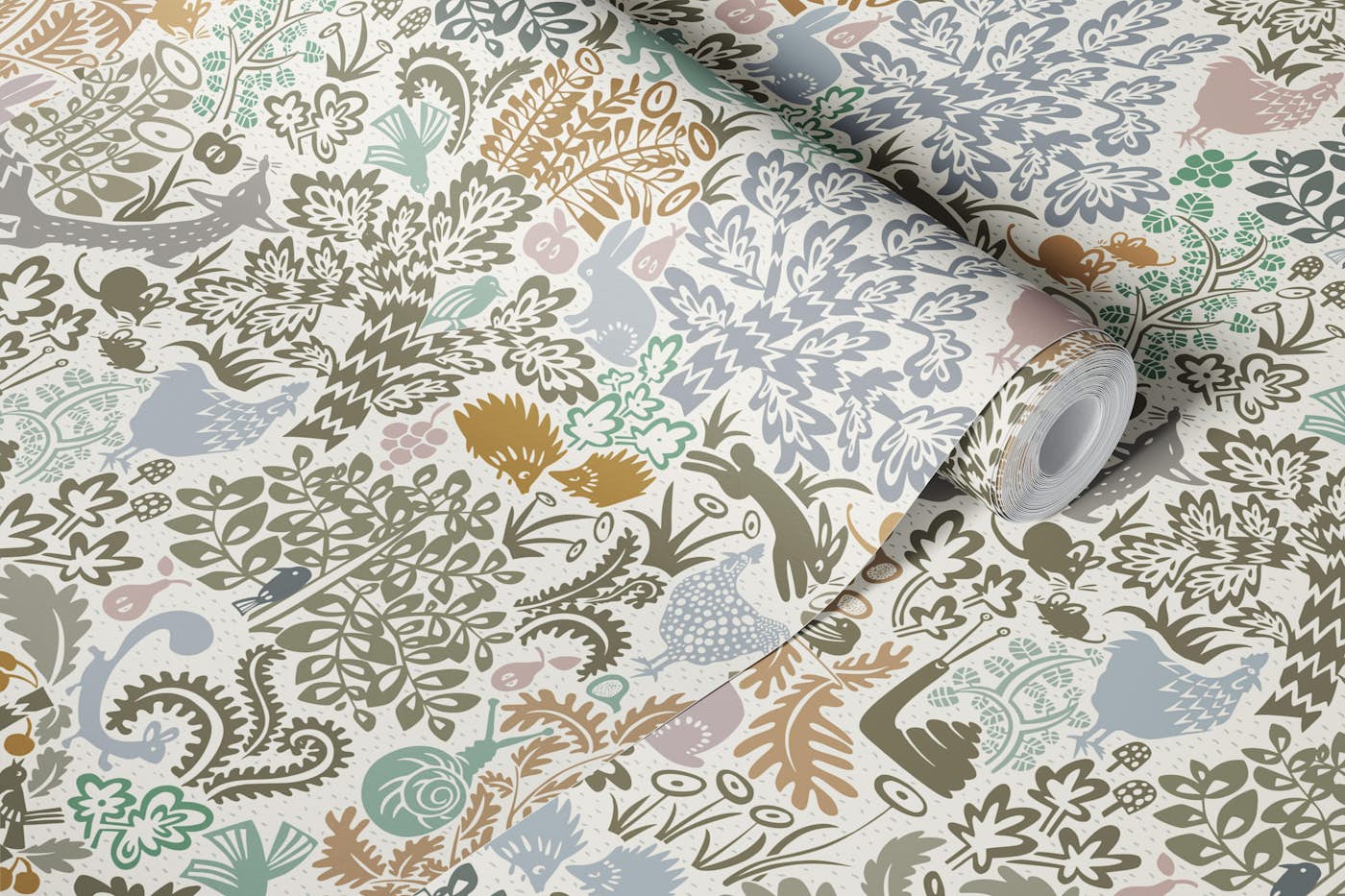 Garden Tales earthy tones wallpaper roll