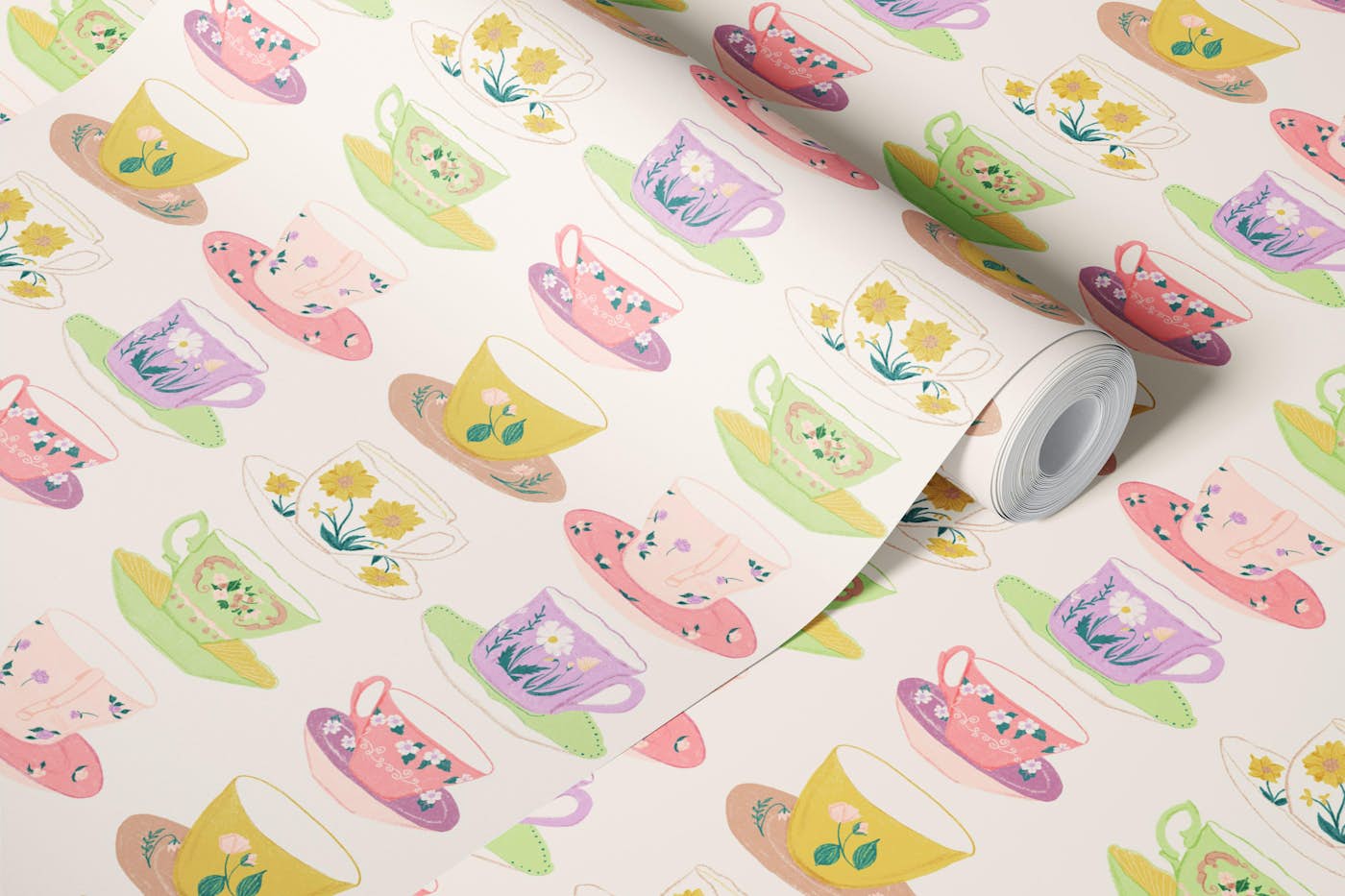 Vintage Teacup Delight wallpaper roll