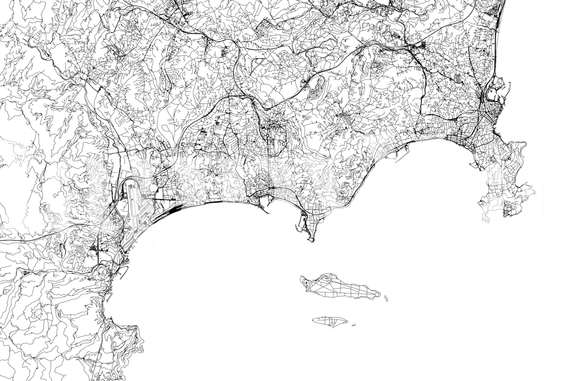 Map design of Cannes coastline in black and white wallpaper