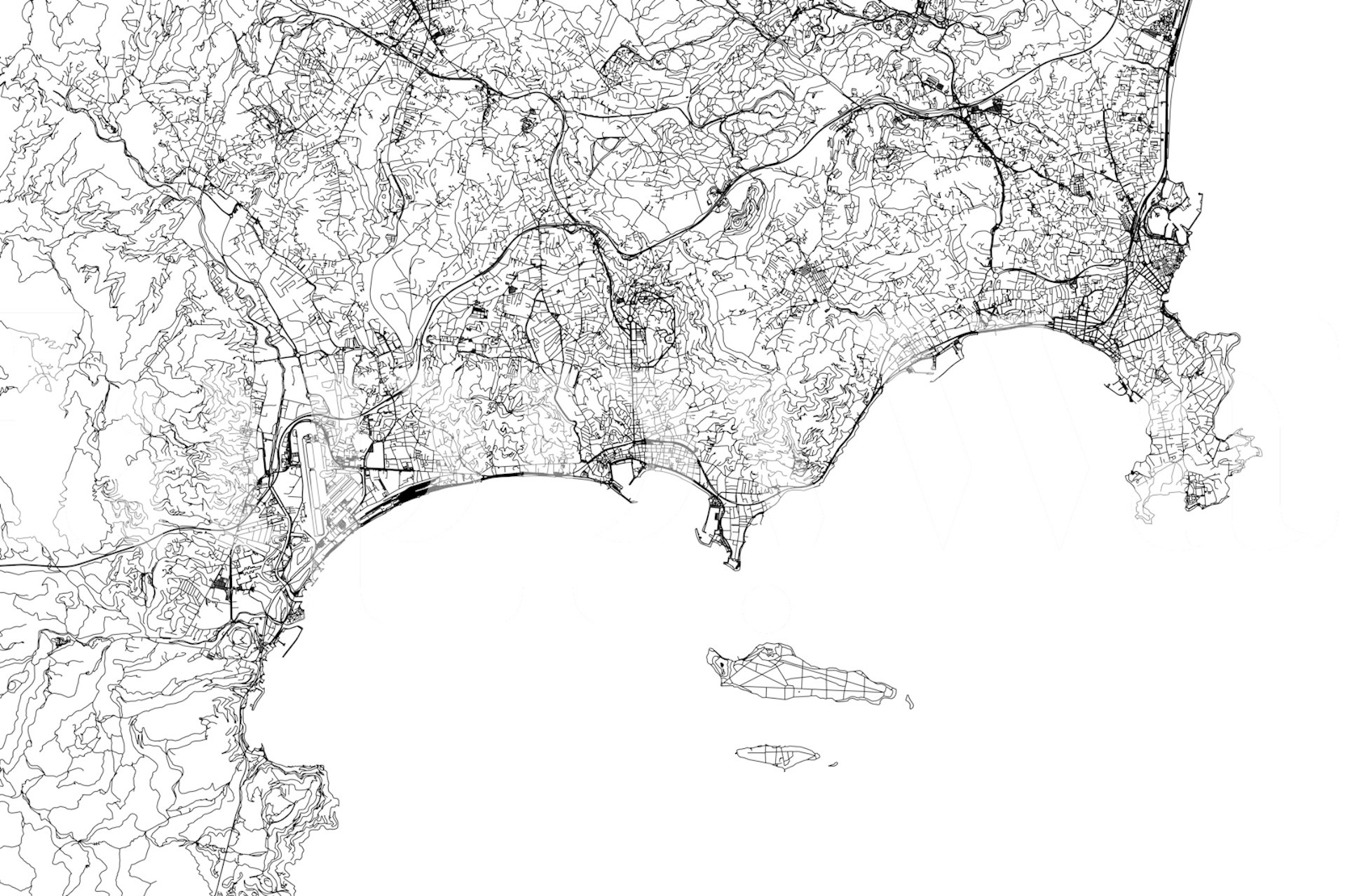 Map design of Cannes coastline in black and white wallpaper