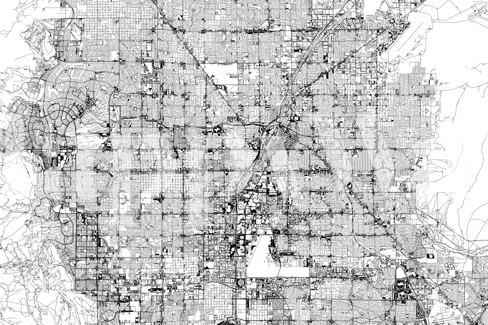 Black and white detailed map of Las Vegas wallpaper
