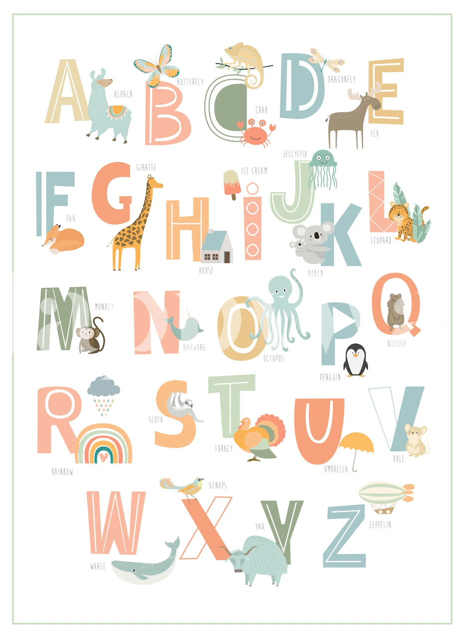 Playful Alphabet Animals Tapete in einem Raum