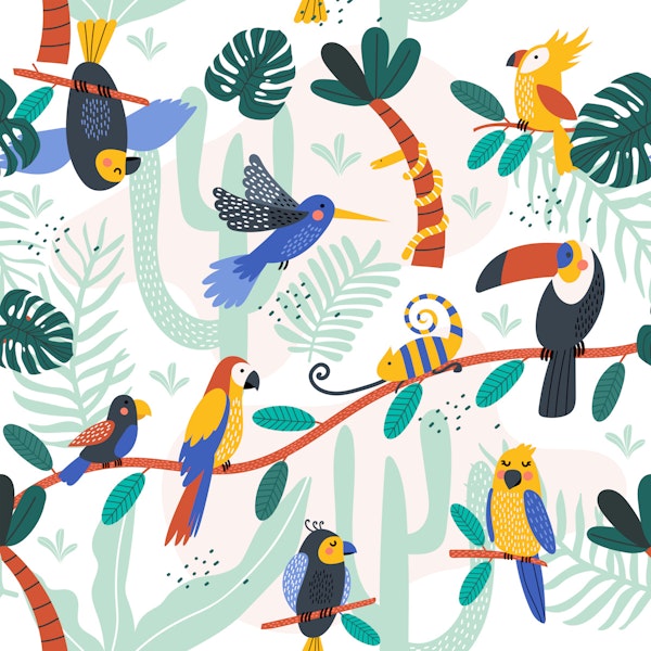 Playful Birds Among Leaves