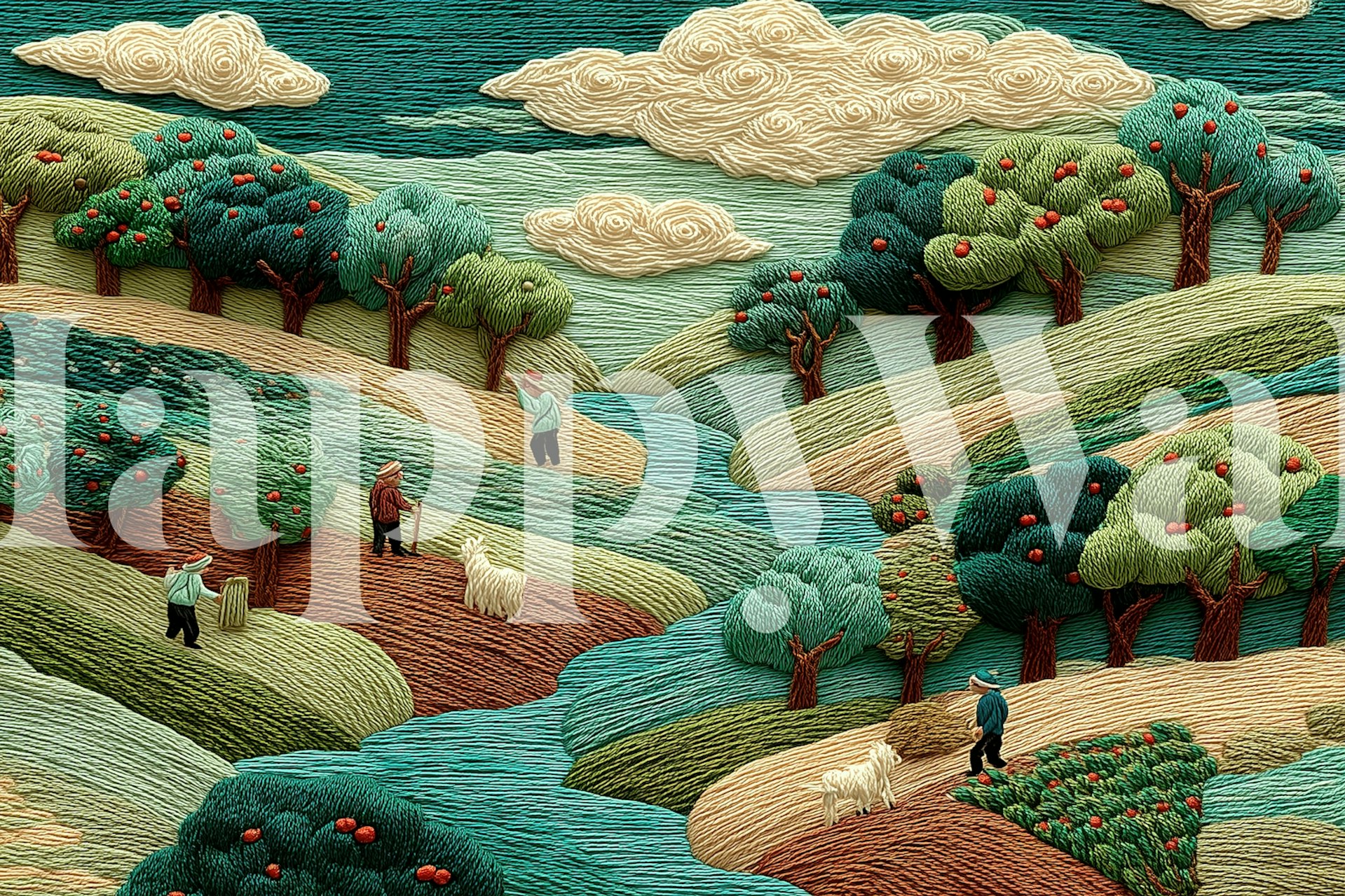 Orchard Embroidered Serenity wallpaper in a room