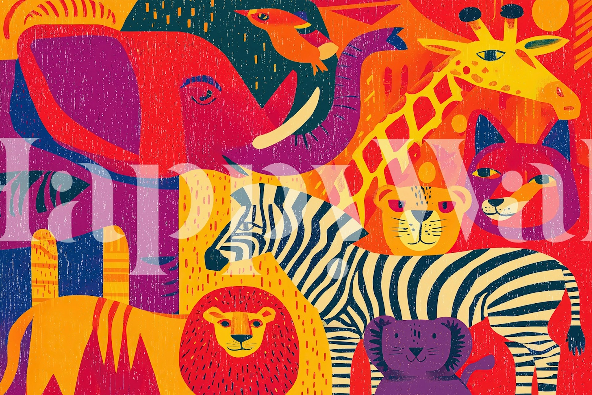 Papier peint d'animaux colorés dans une pièce