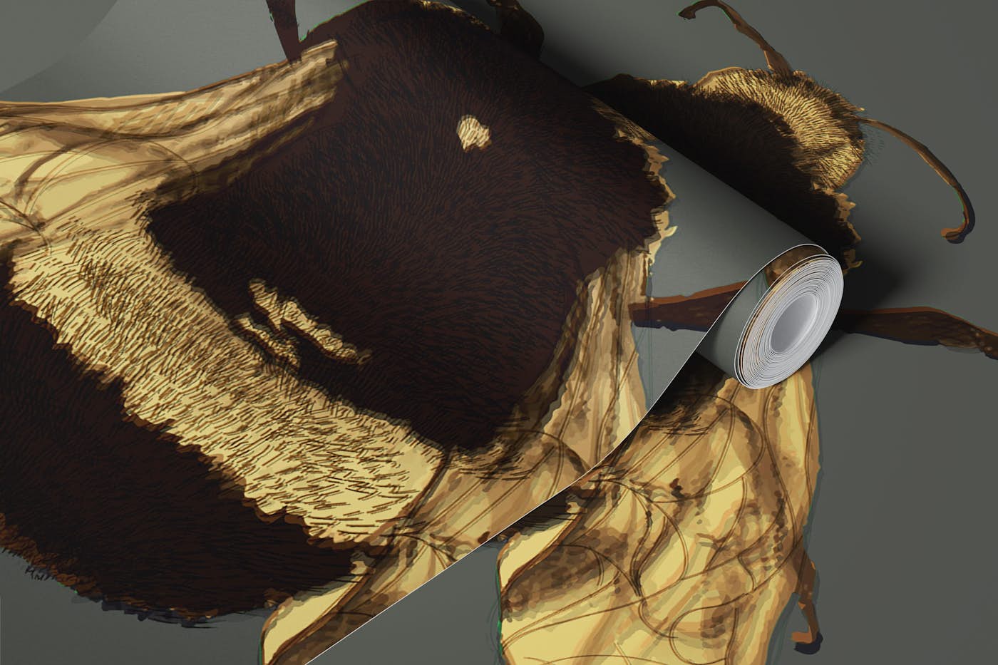 Bumblebee Joy - Khaki Green wallpaper roll