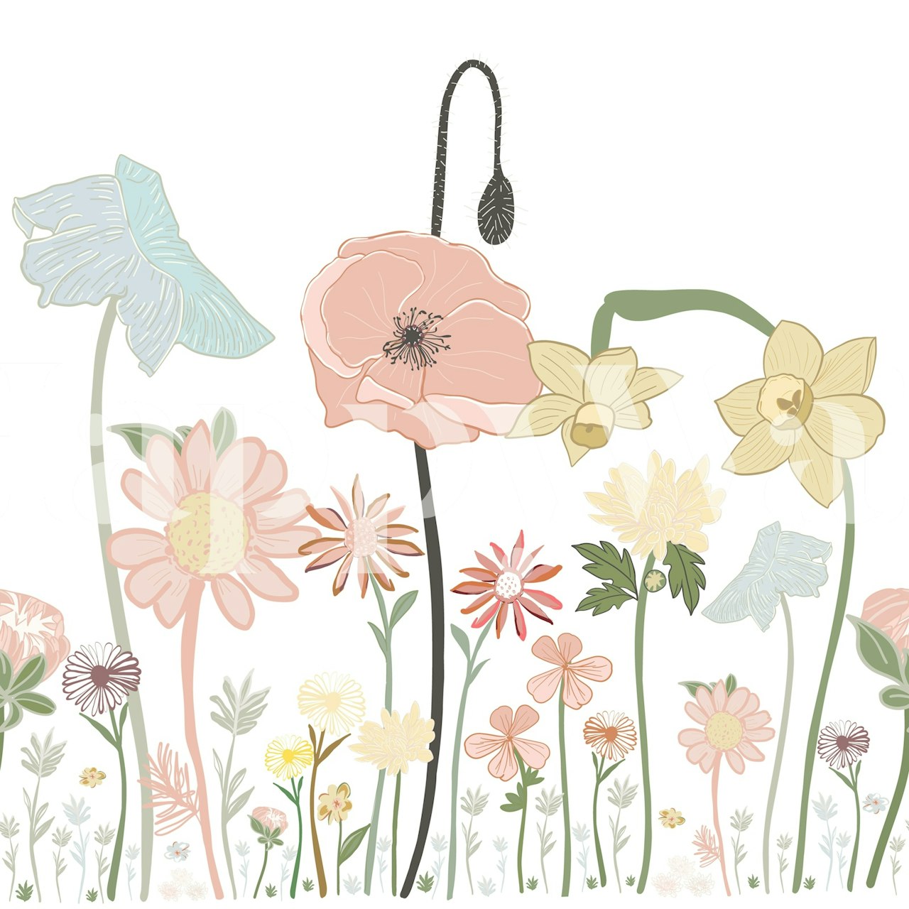 Tapeta Pastel Floral Meadow v pokoji