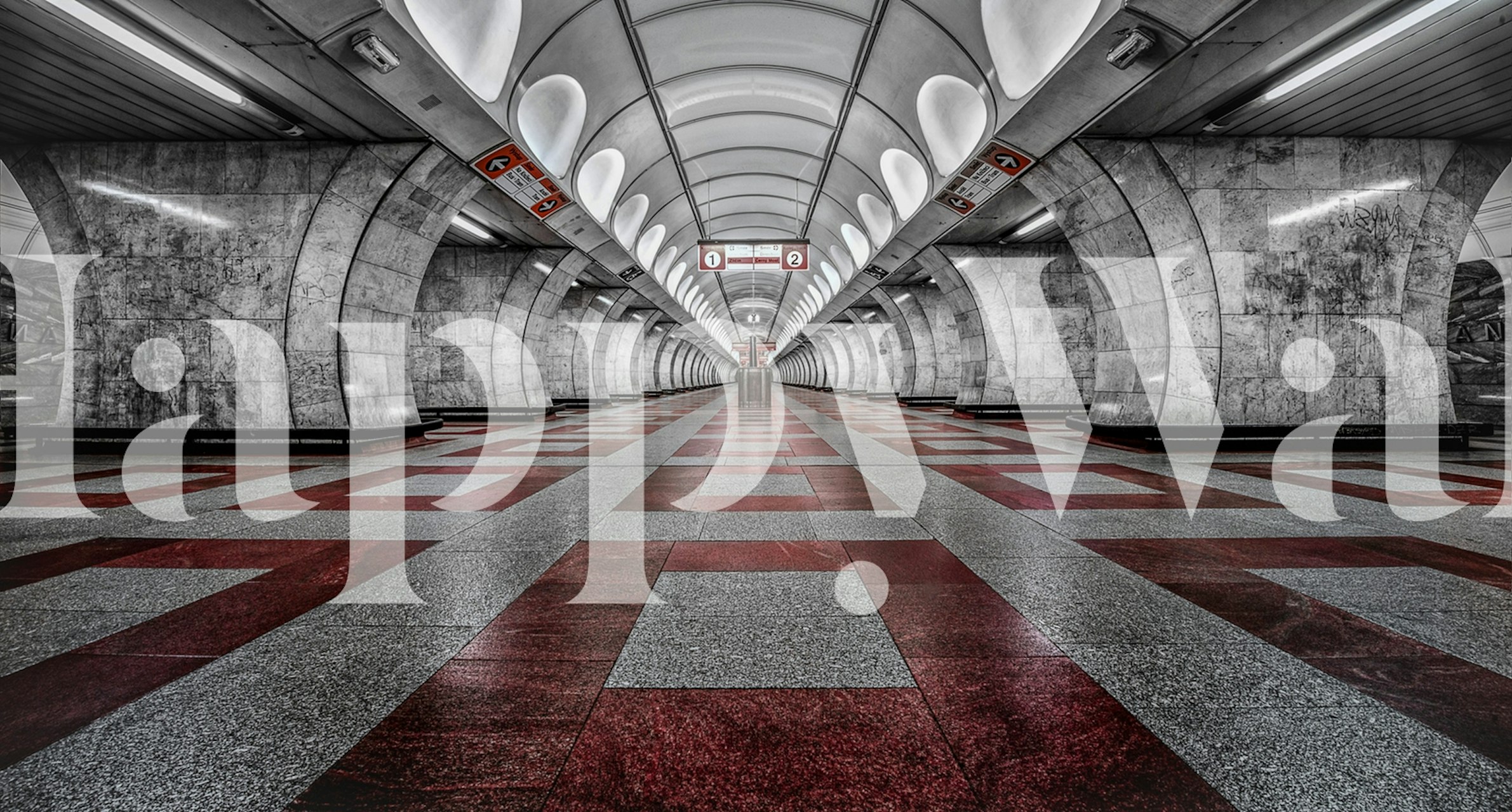 Industrial subway tunnel design in black and white wallpaper